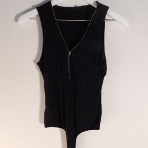 Black Bodysuit with Bronze Zipper